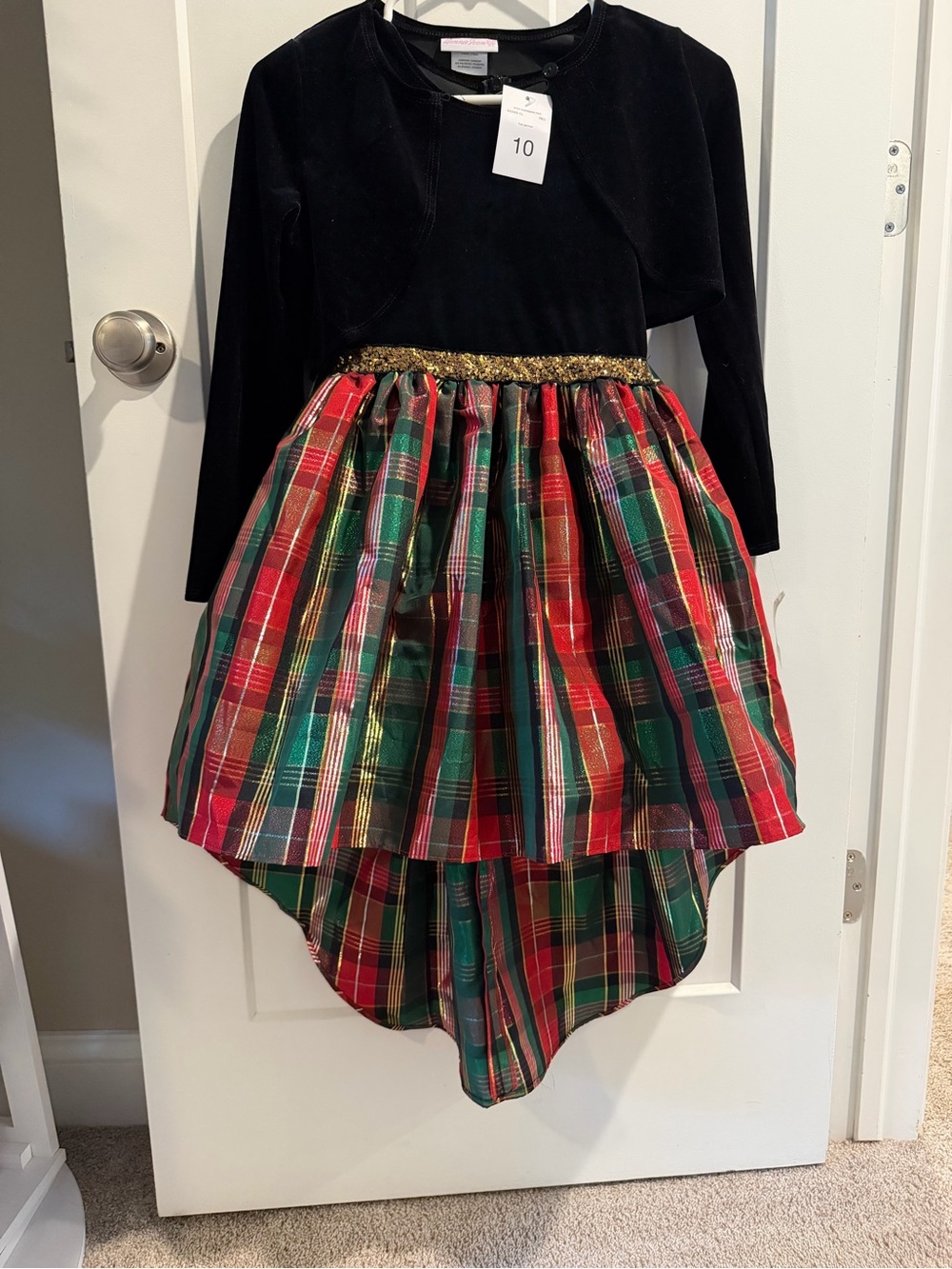 Bonnie Jean Black Velvet & Plaid Holiday Dress - Size 10 girls